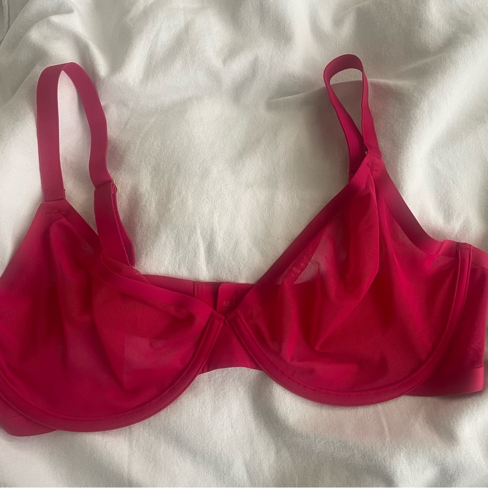 CUUP Mesh The Plunge Bra In Silky Soft See Through Mesh Red 38E /38DDD
